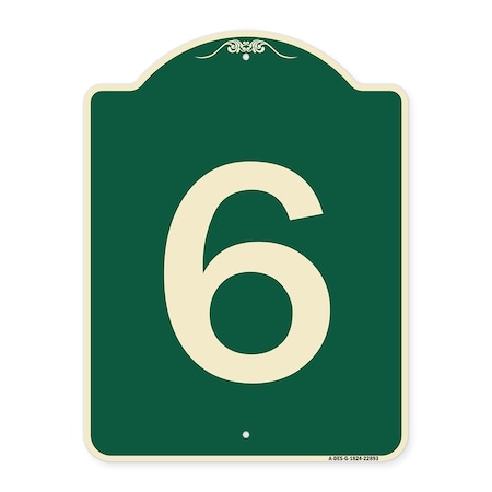 Signmission Designer Series Sign W/ Number 6, Green & Tan Heavy-Gauge Aluminum Sign, 24" x 18", G-1824-22893 A-DES-G-1824-22893